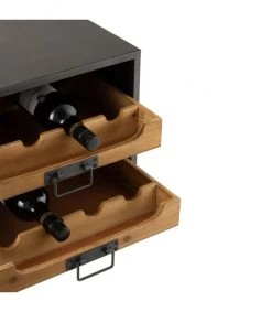 Grosses soldes ???? Calicosy Accessoires De Rangement De Cuisine Armoire 2 Tiroirs Pour Bouteilles En Métal Et Bois Naturel - Noir ???? -pots et bonbonnières Soldes armoire 2 tiroirs pour bouteilles en metal et bois naturel noir 3