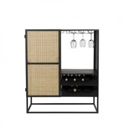 Vente flash ???? Drawer Accessoires De Rangement De Cuisine Armoire à Vin En Bois Et Cannage H100cm Naturel Et Noir ✨