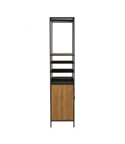 Promo ❤️ Calicosy Accessoires De Rangement De Cuisine Armoire à Vin Pour Bouteilles Et Verres En Métal Et Bois Naturel - ???? -pots et bonbonnières Soldes armoire a vin pour bouteilles et verres en metal et bois naturel 2