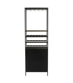 Promo ❤️ Calicosy Accessoires De Rangement De Cuisine Armoire à Vin Pour Bouteilles Et Verres En Métal Et Bois Naturel - ???? -pots et bonbonnières Soldes armoire a vin pour bouteilles et verres en metal et bois naturel 3