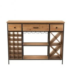 Le moins cher ???? Calicosy Accessoires De Rangement De Cuisine Armoire Bar Verres Et Bouteilles 3 Tiroirs En Bois Et Métal Noir ????