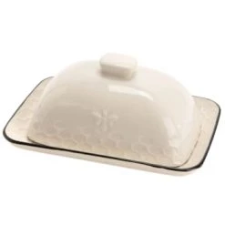 Meilleure affaire ✔️ Amadeus Boites De Conservation Alimentaire Beurrier En Grès Motif Abeilles ???? -pots et bonbonnières Soldes beurrier en gres motif abeilles blanc 3