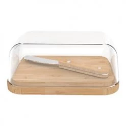 Remise ???? Pebbly Boites De Conservation Alimentaire Beurrier En Verre Bambou Avec Couteau Beurre 16,5x12x8,5cm ????