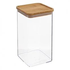 Offres ???? Five Simply Smart Bocaux, Pots Et Bonbonnières Bocal Cuisine Carré En Plastique Avec Bouchon Bambou - 1.5L ❤️