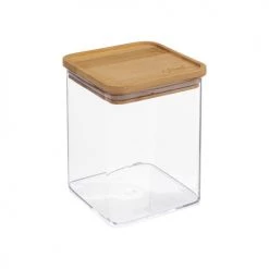 Nouveau ✔️ Five Simply Smart Bocaux, Pots Et Bonbonnières Bocal Cuisine Carré En Plastique Avec Bouchon Bambou - 1L ????