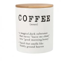 Budget ✔️ Maisons Du Monde Bocaux, Pots Et Bonbonnières Bocal En Céramique Blanche Imprimé Lettres Noires Et Couvercle En Bambou ✨