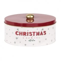 Nouveau ⭐ Maisons Du Monde Vaisselle De Noël Boîte à Gâteaux En Métal Blanc, Rouge Et Vert ????