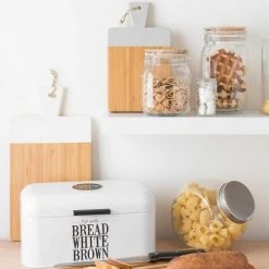 Tout neuf ???? Maisons Du Monde Boites De Conservation Alimentaire Boîte à Pain En Métal Blanche ???? -pots et bonbonnières Soldes boite a pain en metal blanche 1000 2 6 155314 5