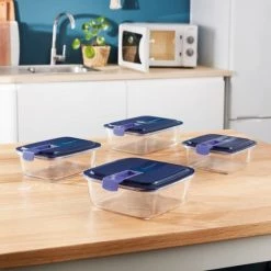 Meilleure affaire ❤️ Luminarc Boites De Conservation Alimentaire Boîte Carrée Bleue 76cl ⭐ -pots et bonbonnières Soldes boite carree bleue 76cl 1