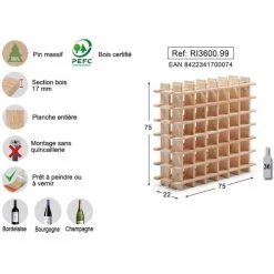 Promo ???? Astigarraga Accessoires De Rangement De Cuisine Casier à Bouteilles En Pin Massif Brut 36 Bouteilles ???? -pots et bonbonnières Soldes casier a bouteilles en pin massif brut 36 bouteilles 2