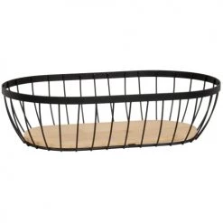 Promo ???? Maisons Du Monde Corbeilles à Pain Et à Fruits Corbeille En Métal Noir Et Bambou Beige ????