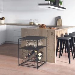 Promo ???? The Home Deco Factory Accessoires De Rangement De Cuisine Desserte Métal Avec Porte Bouteilles ✔️ -pots et bonbonnières Soldes desserte metal avec porte bouteilles 3