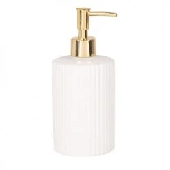 Grosses soldes ???? Maisons Du Monde Accessoires De Rangement De Cuisine Distributeur De Savon En Grès Et Polypropylène Doré Et écru ????