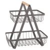 Coupon ⭐ Maisons Du Monde Accessoires De Rangement De Cuisine Double Corbeille En Métal Gris Anthracite Et Hêtre ????