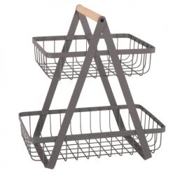Coupon ⭐ Maisons Du Monde Accessoires De Rangement De Cuisine Double Corbeille En Métal Gris Anthracite Et Hêtre ????