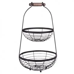 Bon marché ???? Maisons Du Monde Corbeilles à Pain Et à Fruits Double Corbeille En Métal Noir Et Eucalyptus ✨