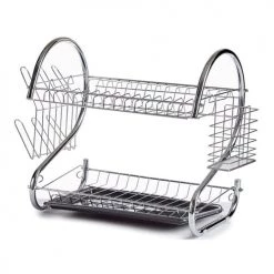 Budget ???? Wadiga Accessoires De Rangement De Cuisine Égouttoir à Vaisselle 2 étages Plateau Gris ????