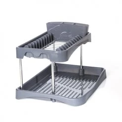 Tout neuf ???? Secret De Gourmet Accessoires De Rangement De Cuisine Égouttoir à Vaisselle 2 Niveaux Gris En Plastique ✔️