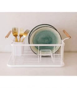 De gros ???? Wadiga Accessoires De Rangement De Cuisine Égouttoir à Vaisselle En Métal Blanc Et Poignées ???? -pots et bonbonnières Soldes egouttoir a vaisselle en metal blanc et poignees 1