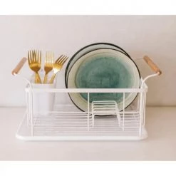 De gros ???? Wadiga Accessoires De Rangement De Cuisine Égouttoir à Vaisselle En Métal Blanc Et Poignées ???? -pots et bonbonnières Soldes egouttoir a vaisselle en metal blanc et poignees 3