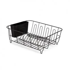 Bon marché ???? Wadiga Accessoires De Rangement De Cuisine Égouttoir à Vaisselle En Métal Et Plastique Noir 37,5x33,5x13,8cm ????