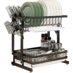 Tout neuf ⭐ Kitchen Move Accessoires De Rangement De Cuisine Égouttoir à Vaisselle Pliable Acier Noir 35x26.5x38Hcm ????