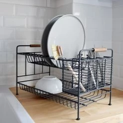 Meilleur prix ???? Maison Tilleul Accessoires De Rangement De Cuisine Egouttoir En Métal Gris ❤️ -pots et bonbonnières Soldes egouttoir en metal gris 2