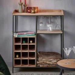 Remise ???? Jardideco Accessoires De Rangement De Cuisine Meuble Range Bouteilles Bois Métal 12 Bouteilles ⌛ -pots et bonbonnières Soldes meuble range bouteilles bois metal 12 bouteilles 1
