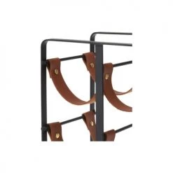 Sortie ???? Wadiga Accessoires De Rangement De Cuisine Porte Bouteilles Métal Noir Et Similicuir Marron 6 Bouteilles ???? -pots et bonbonnières Soldes porte bouteilles metal noir et similicuir marron 6 bouteilles 2