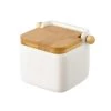 Nouveau ???? Wadiga Bocaux, Pots Et Bonbonnières Pot à Sel En Céramique Blanc Et Couvercle Bambou 12x12x11cm ???? -pots et bonbonnières Soldes pot a sel en ceramique blanc et couvercle bambou 12x12x11cm