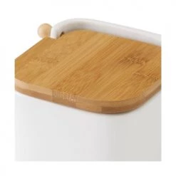 Nouveau ???? Wadiga Bocaux, Pots Et Bonbonnières Pot à Sel En Céramique Blanc Et Couvercle Bambou 12x12x11cm ???? -pots et bonbonnières Soldes pot a sel en ceramique blanc et couvercle bambou 12x12x11cm 2