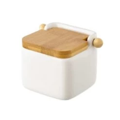 Nouveau ???? Wadiga Bocaux, Pots Et Bonbonnières Pot à Sel En Céramique Blanc Et Couvercle Bambou 12x12x11cm ???? -pots et bonbonnières Soldes pot a sel en ceramique blanc et couvercle bambou 12x12x11cm 3