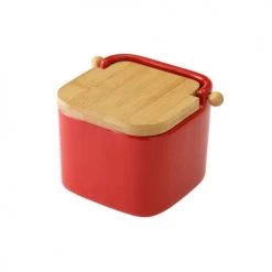 Meilleure affaire ???? Wadiga Bocaux, Pots Et Bonbonnières Pot à Sel En Céramique Rouge Et Couvercle Bambou - 12x12x11cm ⌛ -pots et bonbonnières Soldes pot a sel en ceramique rouge et couvercle bambou 12x12x11cm 3