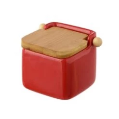 Meilleure affaire ???? Wadiga Bocaux, Pots Et Bonbonnières Pot à Sel En Céramique Rouge Et Couvercle Bambou - 12x12x11cm ⌛ -pots et bonbonnières Soldes pot a sel en ceramique rouge et couvercle bambou 12x12x11cm 4
