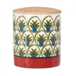 Sortie ???? Maisons Du Monde Bocaux, Pots Et Bonbonnières Pot En Bois Et Grès Imprimé Ananas Vert Et Marron ????