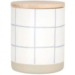 Acheter ???? Maisons Du Monde Bocaux, Pots Et Bonbonnières Pot En Grès Beige Motifs Quadrillés Blancs Et Bleus H15 ????