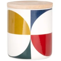 Coupon ???? Maisons Du Monde Bocaux, Pots Et Bonbonnières Pot En Grès Blanc à Formes Colorées Et Couvercle En Bois ????
