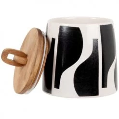 pots et bonbonnières Soldes -pots et bonbonnières Soldes pot en gres creme et noir couvercle en bois d acacia h13 1000 0 3 223125 2