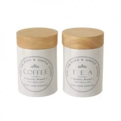 Vente flash ???? Wadiga Bocaux, Pots Et Bonbonnières Set De 2 Pots En Céramique Blanche Café Et Thé ????