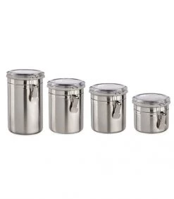 Bon marché ⌛ Wadiga Bocaux, Pots Et Bonbonnières Set De 4 Bocaux De Cuisine Hermétiques Inox Couvercle Clip ????