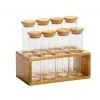 Coupon ✨ Wadiga Bocaux, Pots Et Bonbonnières Set De 8 Pots à épices En Verre Et Support En Bambou 18,5x10x16,5cm ⌛