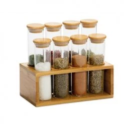 Coupon ✨ Wadiga Bocaux, Pots Et Bonbonnières Set De 8 Pots à épices En Verre Et Support En Bambou 18,5x10x16,5cm ⌛ -pots et bonbonnières Soldes set de 8 pots a epices en verre et support en bambou 18 5x10x16 5cm 4